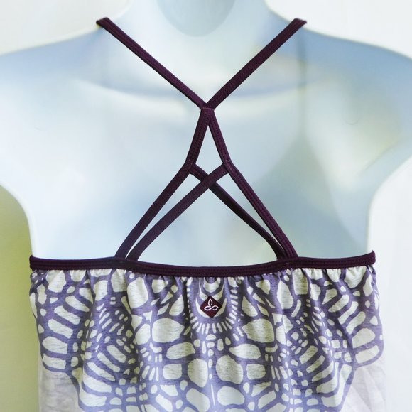 prAna Yoga Meadow Top Plum Performance Slub Jersey Shelf Bra Strappy Back USA XS - Picture 3 of 8